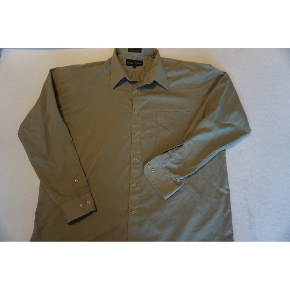 Giorgio Bissoni Mens Sage Green Button Down Dress Shirt 17.5 34/35 Long Sleeve